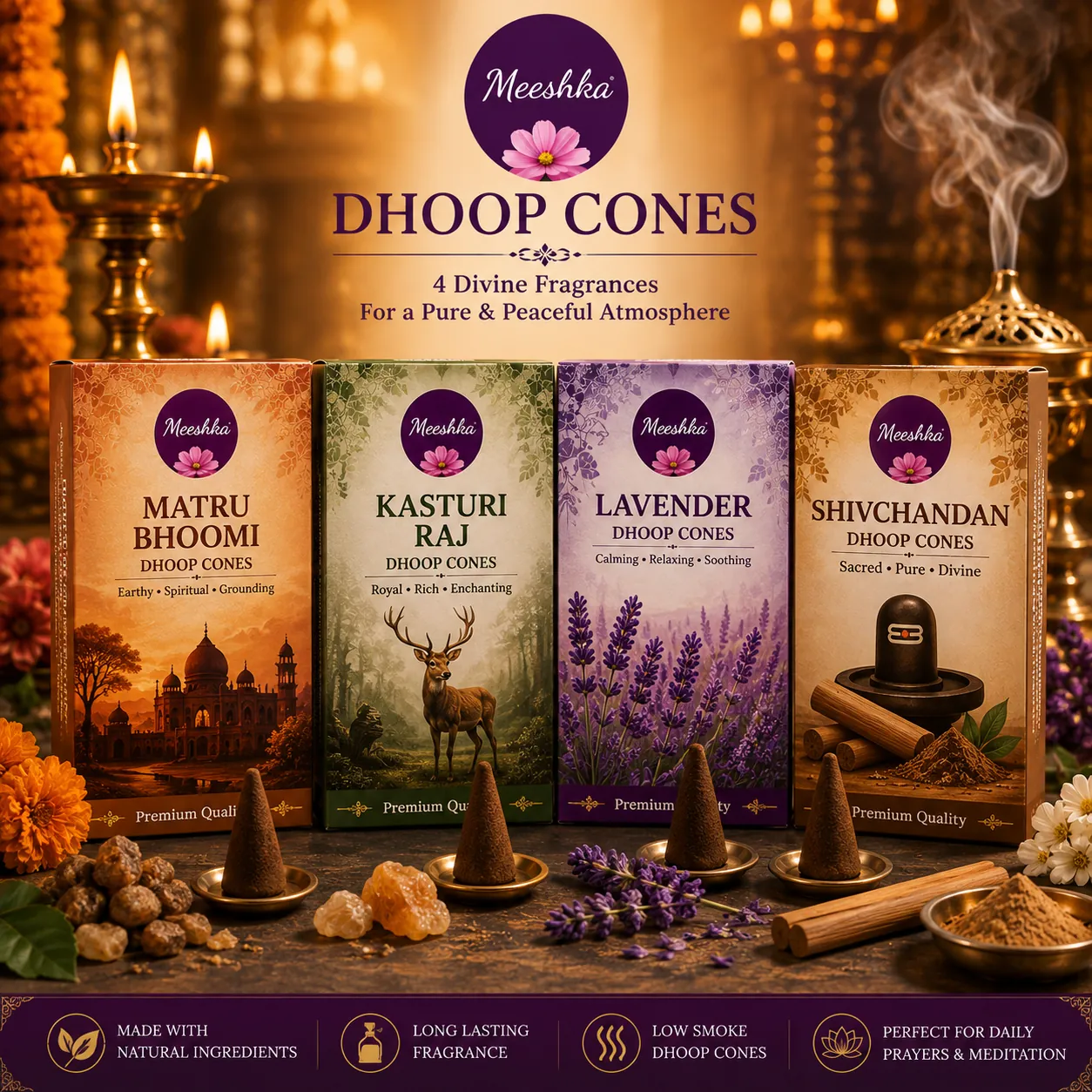 Meeshka dhoop cones, four fragrances